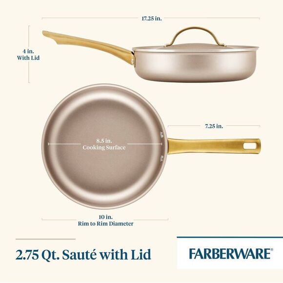 Farberware - Radiant 2.75qt Nonstick Covered Saute P Gold - Picture 2 of 8